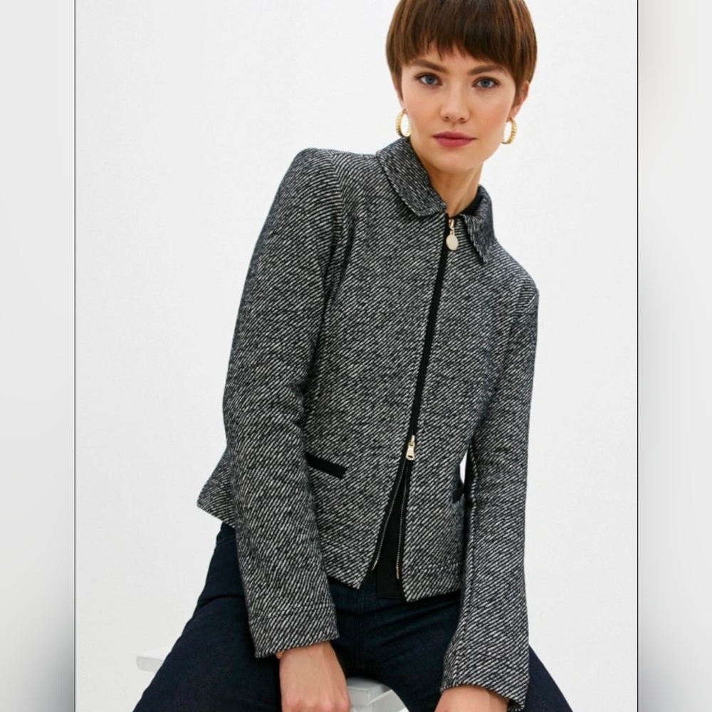LIZ CLAIBOURNE Women's Gray Wool Tweed Jacket